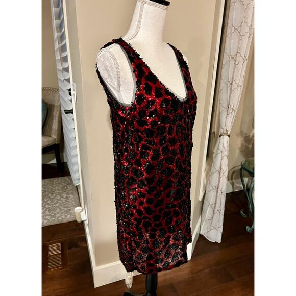 New! Zara holiday new year's sequin red leopard print mini dress size M - Picture 3 of 6